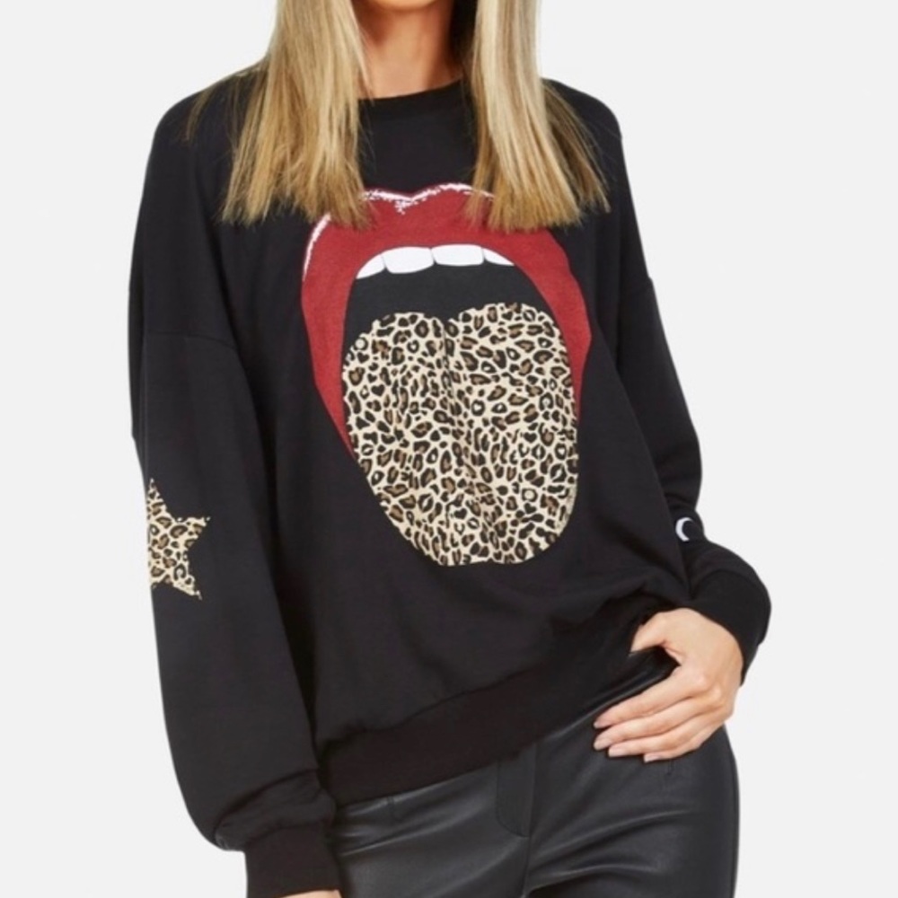 Lauren Moshi Leopard Tongue Babbs Pullover Sweatshirt Size Medium